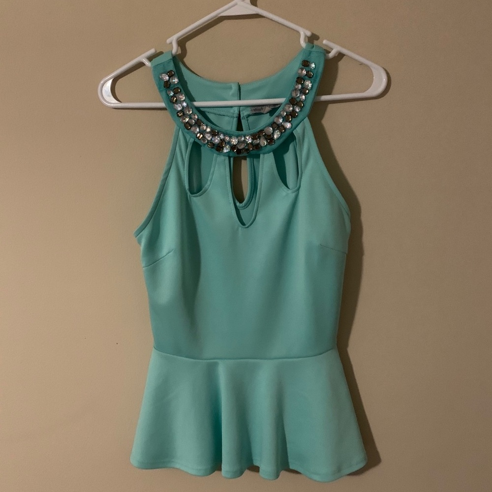 Blue Dressy Tank top with stones